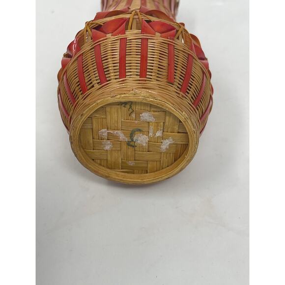 Vintage Woven Wicker Miniature Vase Shanghai Handicrafts Basket Ceramic Inside - Picture 5 of 7